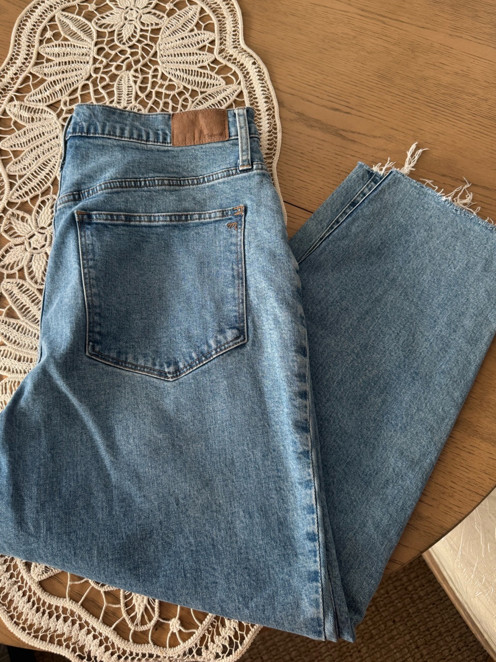Madewell The Momjean High Rise Straight Raw Hem Jeans Size 33